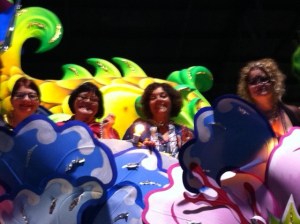 Friends on a Float at Mardi Gras World